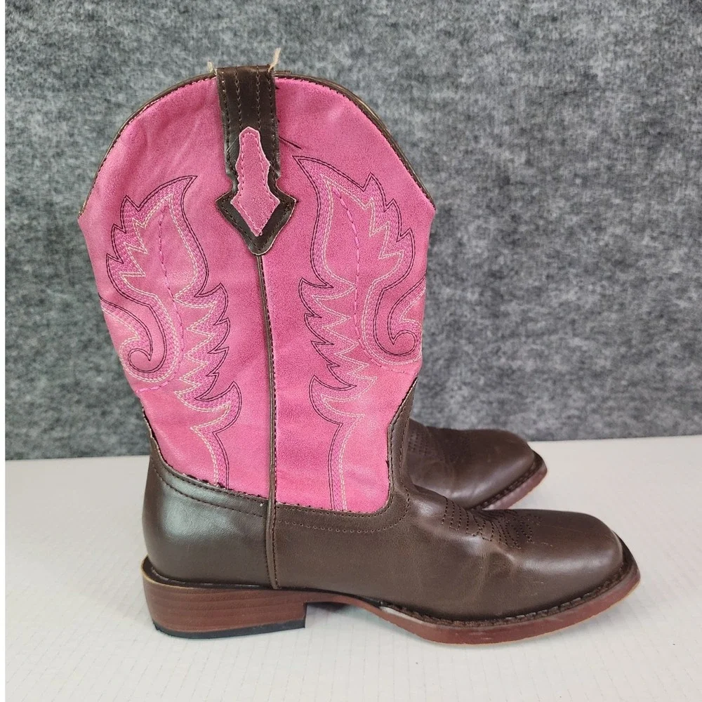 Roper Boots Kids Girls Size‎ 3 Brown Pink Faux Leather Cowboy Western